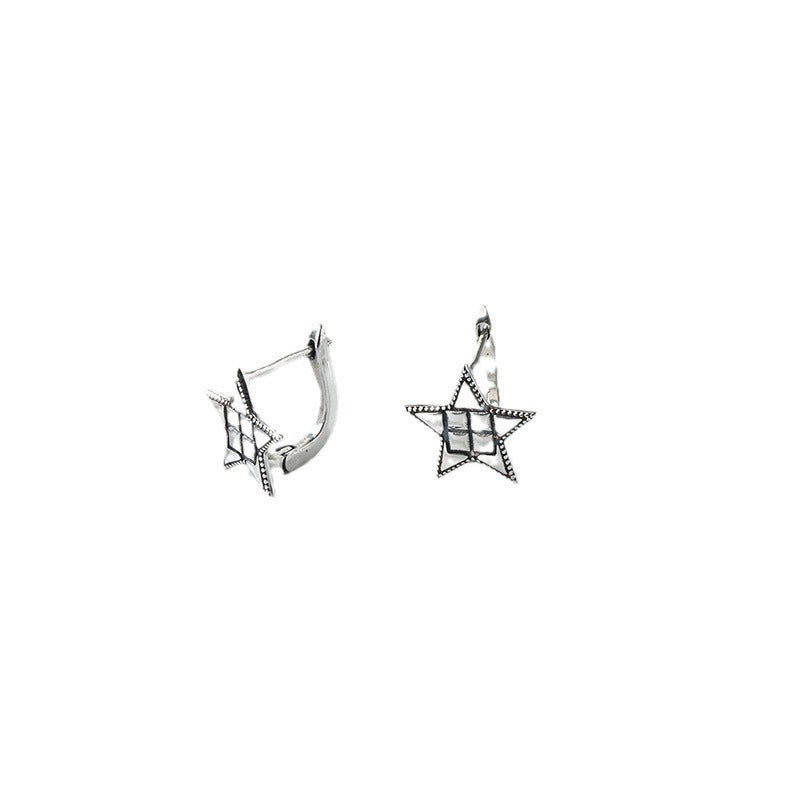 Korean Style S925Sterling Silver Five-Pointed Star Earrings Ear Clips for Women Vintage Distressed Fashion Simple Star