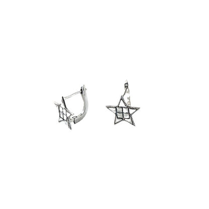 Korean Style S925Sterling Silver Five-Pointed Star Earrings Ear Clips for Women Vintage Distressed Fashion Simple Star