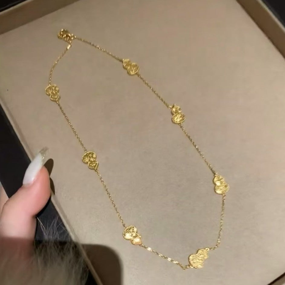 Pure Silver S925 CNC Craft Ice Crushed Gourd Necklace Chain Exquisite High-end Niche Design