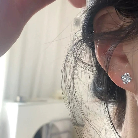 Sterling Silver s925Shining Dragon Scale Crushed Ice CNC Craft Lucky Four-Leaf Clover Earrings for Women New Hot-Selling High-End Earrings