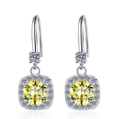 Moissanite Earrings 1 Carat GRA Certificate Waist Code Square Korean Fashion Moissanite S925 Sterling Silver Earrings