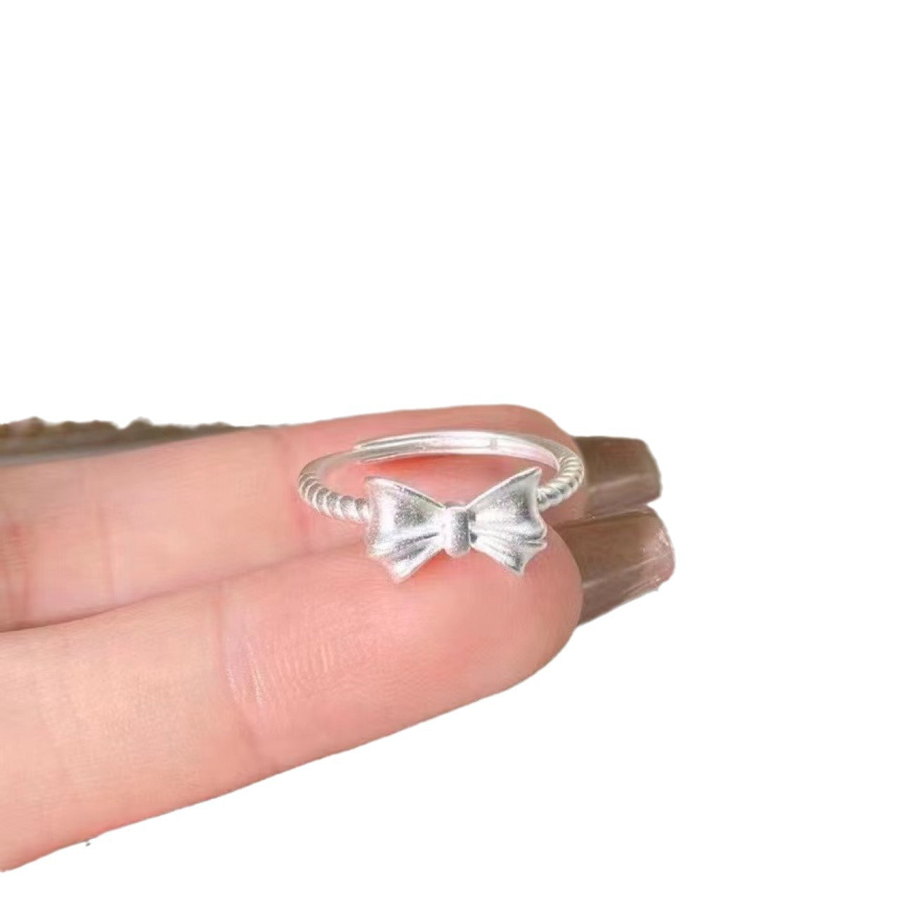 Korean Version Pure Silver S925 Bowknot Ring for Women, Runaway Princess Fashion Bell Twist Mori Style Frosted Lily of the Valley