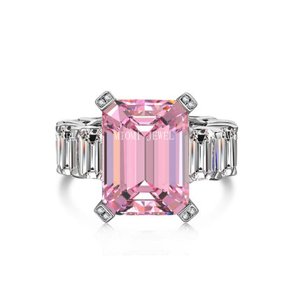 925 Sterling Silver Women's INS Heart Pink Ring Pink Diamond Sugar Cube Super Sparkling High Carbon Diamond Ring Wedding Ring