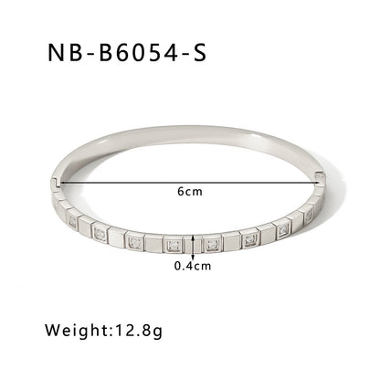 Hot-Selling Zircon Heart-Shaped Quadrilateral Geometric White Zircon Green Zircon Titanium Steel Real Gold Plated Color-Retaining Jewelry Bracelet