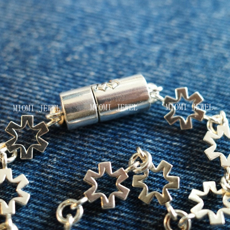S925 Sterling Silver Star Snowflake Magnetic Clasp Bracelet Niche Personality Retro Hollow Flower Hexagram Bracelet Jewelry