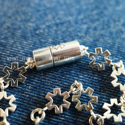 S925 Sterling Silver Star Snowflake Magnetic Clasp Bracelet Niche Personality Retro Hollow Flower Hexagram Bracelet Jewelry