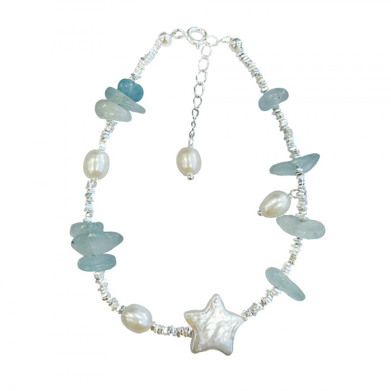 S925 Silver Aquamarine Bracelet Set Irregular Cut Gemstone Series Silver