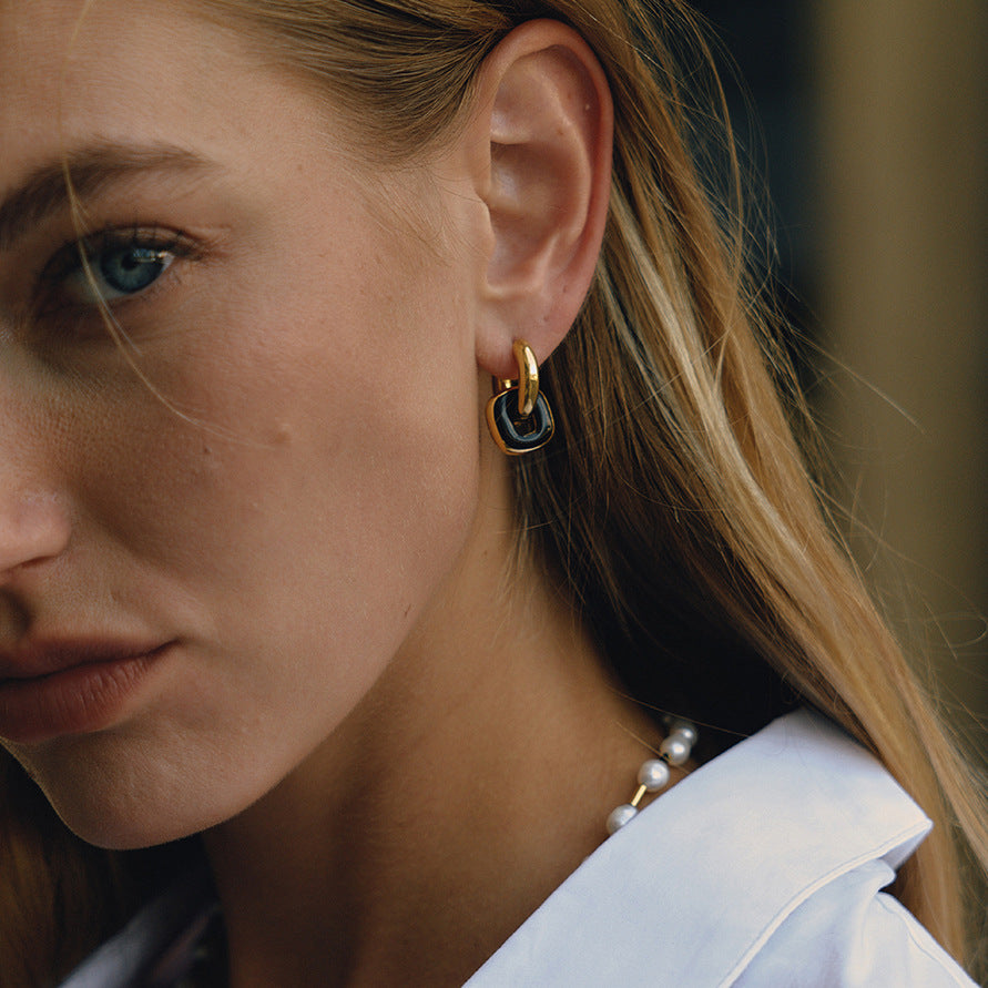 Oil Drop Titanium Steel Earrings Light Luxury High-end Feel Ear Buckle Non-fading Ear Jewelry Stainless Steel Accessories Women's Hoop Earrings