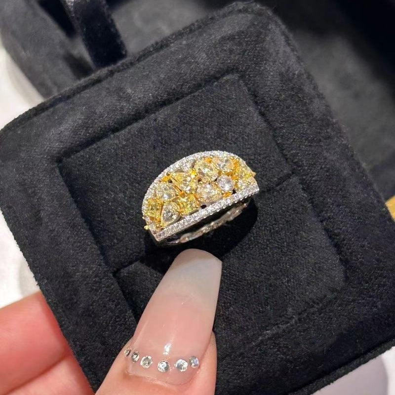 S925 Sterling Silver High Carbon Diamond ring Light Luxury Row Diamond Full Circle Ring Collection Socialite Layered Pigeon Egg Yolk Diamond Wealth Ring