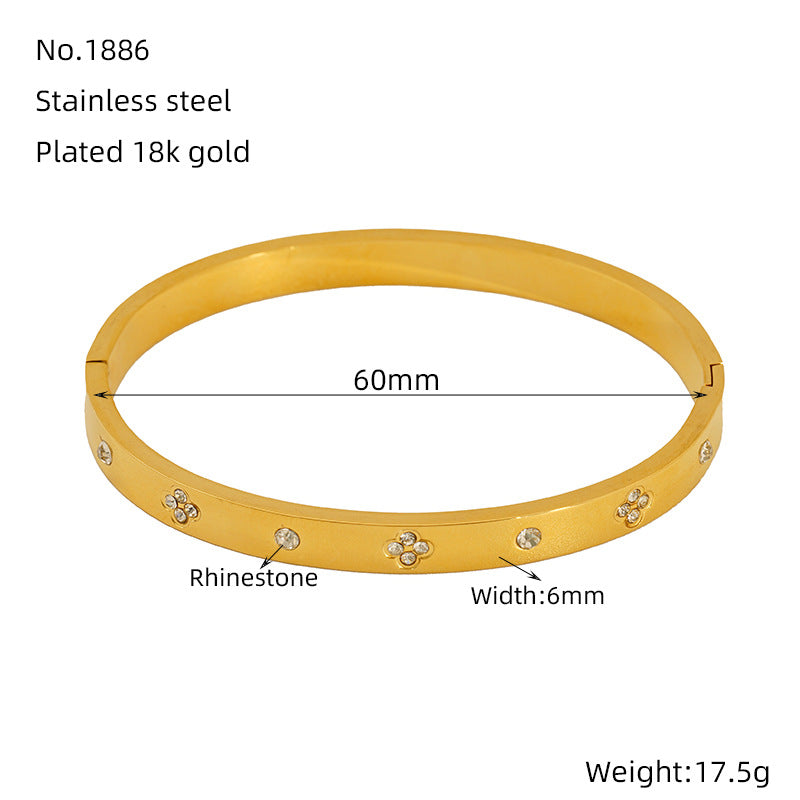 Hot-Selling Non-Fading Bracelet Titanium Steel Gold Wide Open Versatile Cuban Diamond-Studded Bracelet Factory Direct Sale
