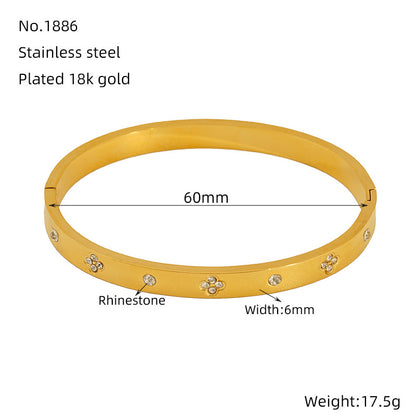 Hot-Selling Non-Fading Bracelet Titanium Steel Gold Wide Open Versatile Cuban Diamond-Studded Bracelet Factory Direct Sale