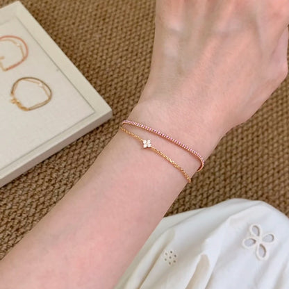 Sterling Silver S925 Four-Leaf Clover Double Layer Stacked Woven Bracelet Niche High-End Versatile Jewelry