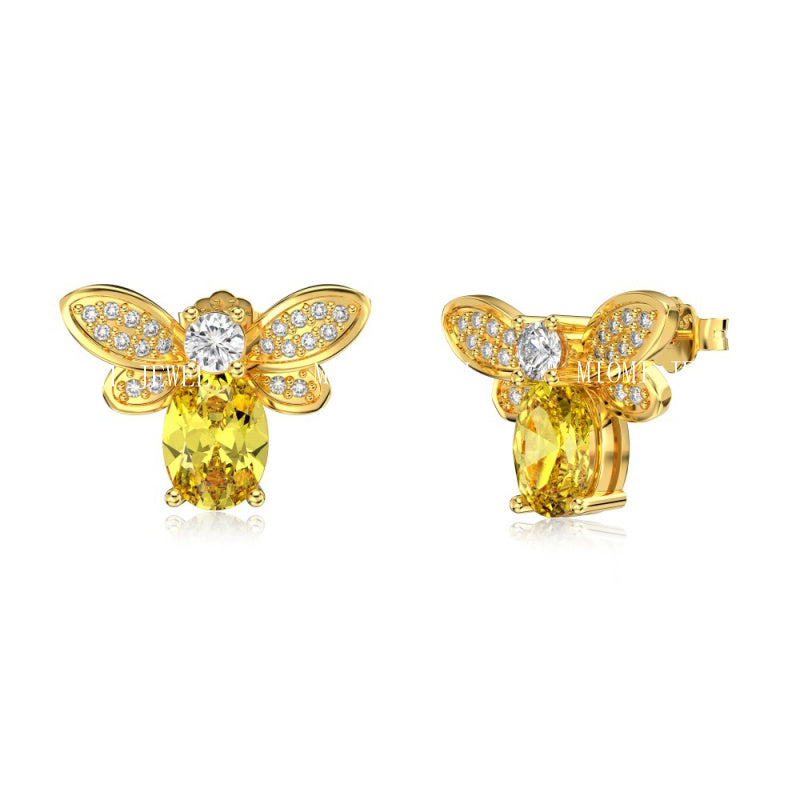 S925 Sterling Silver Little Bee Set for Women Inlaid with Zircon Vintage Elegant Simple Fashion Versatile Collarbone Chain