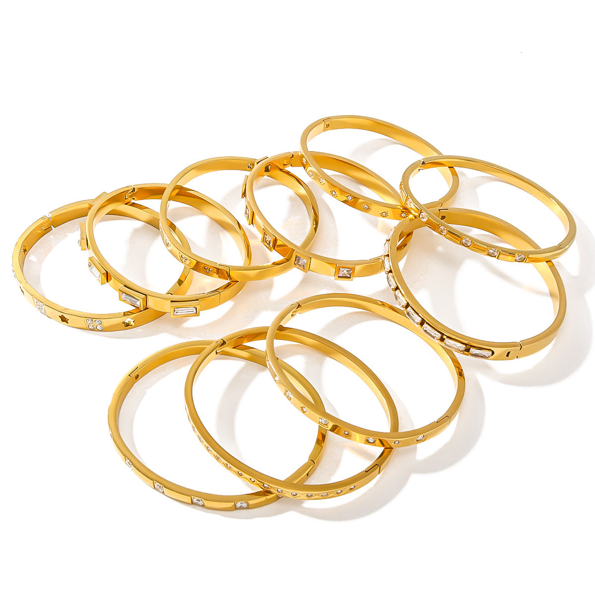 Hot-Selling Zircon Heart-Shaped Quadrilateral Geometric White Zircon Green Zircon Titanium Steel Real Gold Plated Color-Retaining Jewelry Bracelet