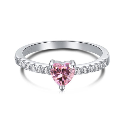 S925 Sterling Silver Ring Inlaid with Pink Water Drop Heart Zircon Ring Row Diamond Ring Pink Diamond Ring