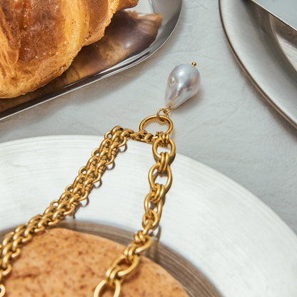 Stainless Steel Pearl Necklace Light Luxury High-end Clavicle Chain Non-fading Jewelry Titanium Steel Accessories