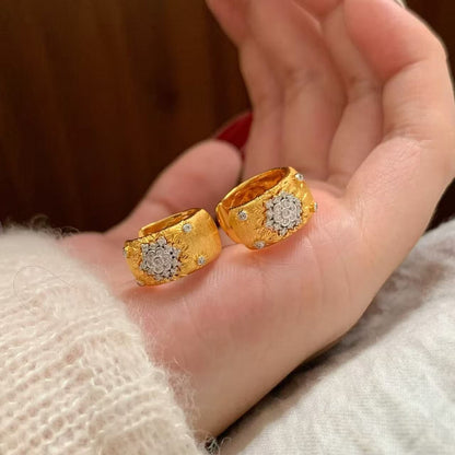 Sterling Silver S925 Italian Craft Brushed Palace Style Earrings Eight-Pointed Star Snowflake Vintage Light Luxury High-End Feel Ear Jewelry