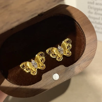 925Silver Plant Series Brushed Craft Butterfly Earrings Exquisite High-end Design Niche Retro Earrings