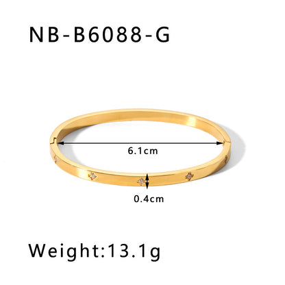 Hot-Selling Zircon Heart-Shaped Quadrilateral Geometric White Zircon Green Zircon Titanium Steel Real Gold Plated Color-Retaining Jewelry Bracelet