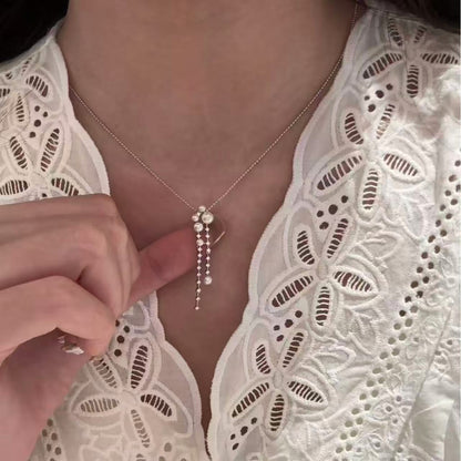 Pure Silver S925 Shijia Pearl Tassel Necklace Light Luxury High-end Elegant Versatile Simple Fashion Niche
