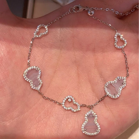 Pure Silver S925 Natural Purple Chalcedony Double-Sided Wearable Bracelet Necklace Set Light Luxury Exquisite High-End Feel Whitening Accessories