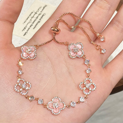 Popular Pink silver  Four-Leaf Flower Earrings, ewelry Set Minimalist Luxury & Niche Style