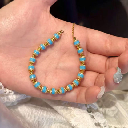 Pure Silver S925 Turquoise Blue Enamel Craft Lucky Bracelet Light Luxury High-end Fashion Versatile