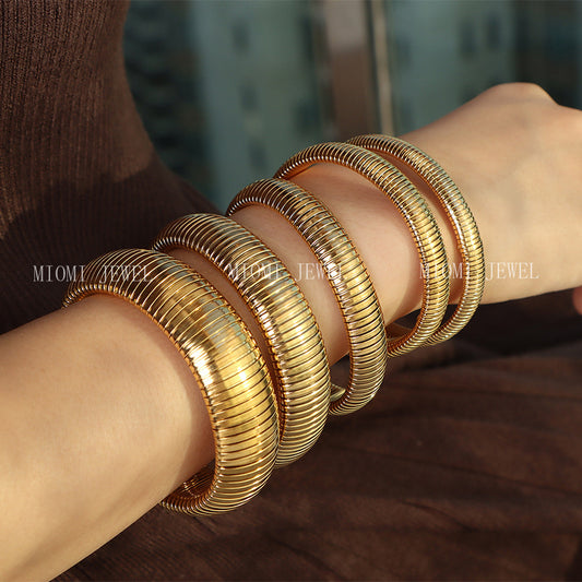Vintage Style Fashion Titanium Steel Wide Bracelet Personality Trend Color Block Elastic Snake Bone Bracelet