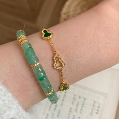 Pure Silver S925 New Chinese Style Jade Green Gourd Fortune Bracelet Niche Design Light Luxury High-end National Style Versatile Jewelry
