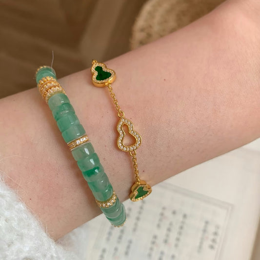 Pure Silver S925 New Chinese Style Jade Green Gourd Fortune Bracelet Niche Design Light Luxury High-end National Style Versatile Jewelry
