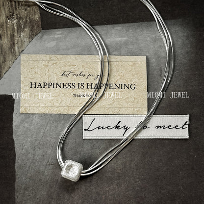 S925 Sterling Silver Multi-layer Brushed Square Snake Bone Necklace Niche High-end Clavicle Chain Elegant Minimalist Sweater Chain