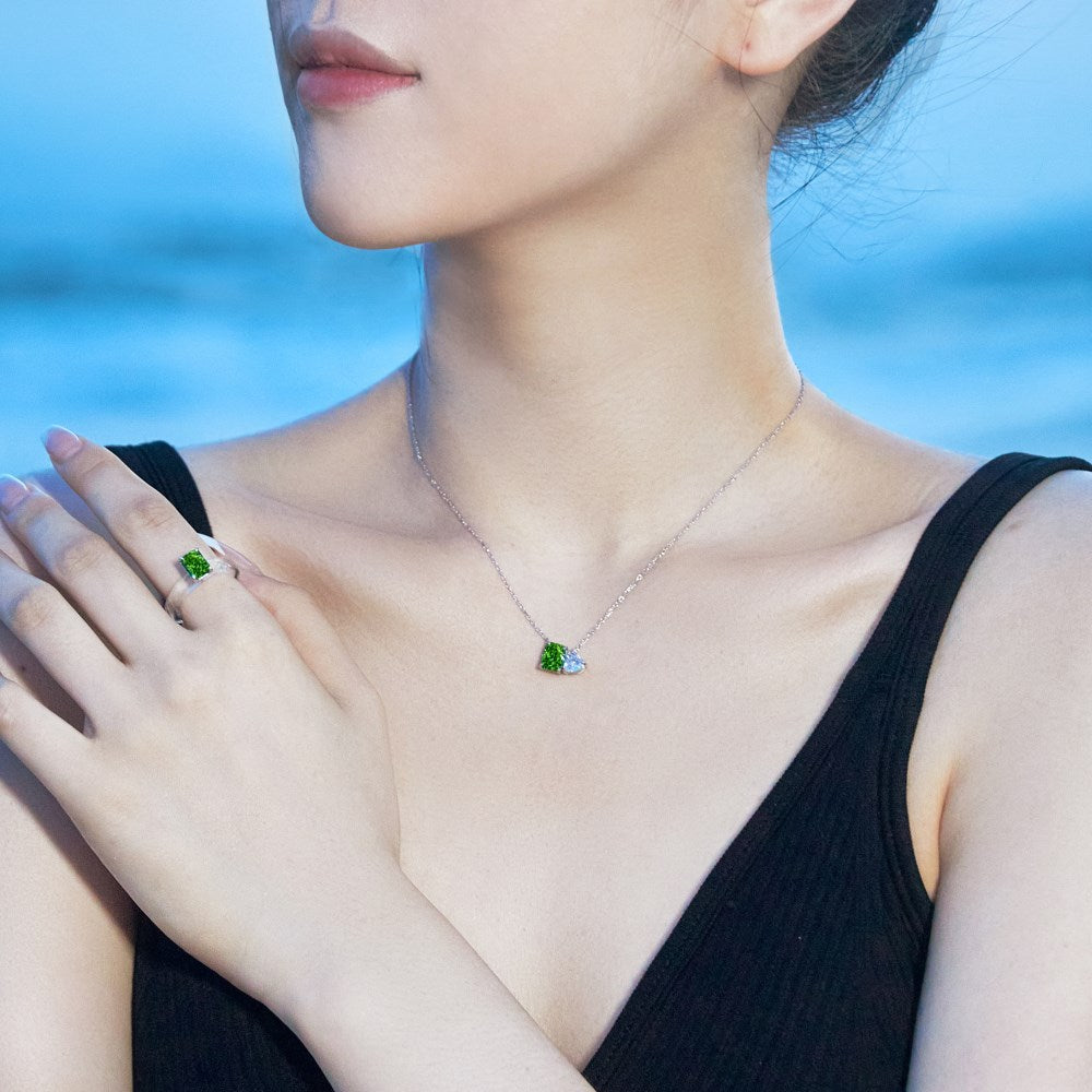 S925 Sterling Silver High Carbon Diamond Necklace for Women Ice Flower Cut Pink Heart Pendant Green Diamond High-end Collarbone Chain