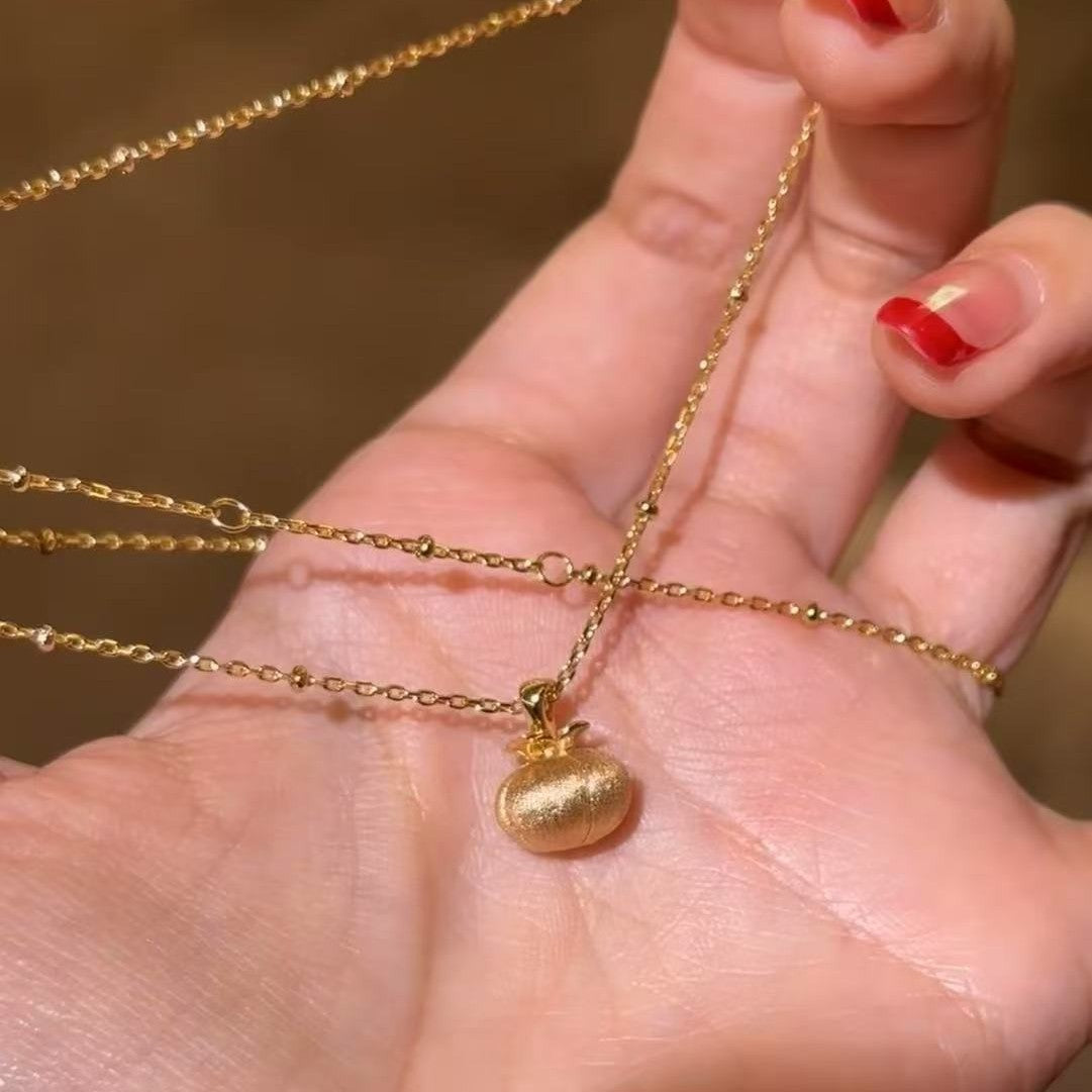 S925 Brushed Craft Persimmon Peaceful Persimmon Double-Sided Gemstone Necklace Light Luxury Simple Elegant Versatile