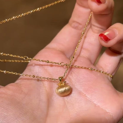 S925 Brushed Craft Persimmon Peaceful Persimmon Double-Sided Gemstone Necklace Light Luxury Simple Elegant Versatile