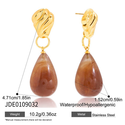 Stainless Steel Amber Resin Earrings Light Luxury High-end Earrings Non-fading Stainless Steel Ear Accessories