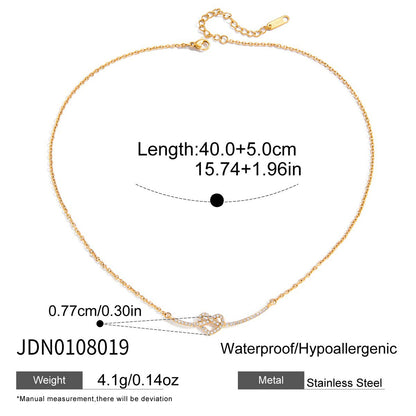 Titanium Steel Rhinestone Heart Necklace Light Luxury Niche Collarbone Chain Stainless Steel Jewelry for Women High-End Feel Jewelry
