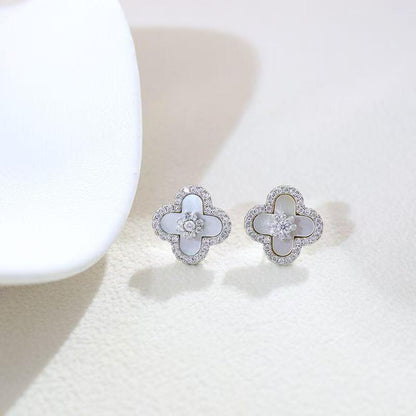 Popular Pink silver  Four-Leaf Flower Earrings, ewelry Set Minimalist Luxury & Niche Style