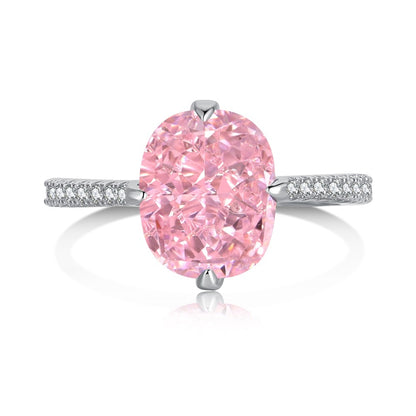 925 Sterling Silver Women's INS Heart Pink Ring Pink Diamond Sugar Cube Super Sparkling High Carbon Diamond Ring Wedding Ring