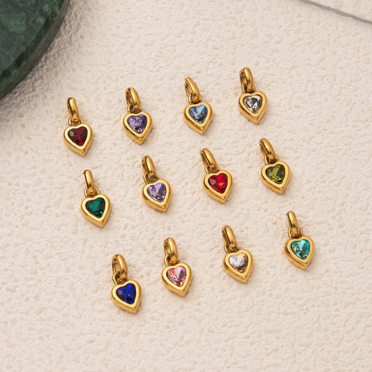 DIY Titanium Steel Heart-shaped Twelve Birthstone DIY Pendant Necklace Letter Name Family Gift Heart-shaped Accessories Pendant