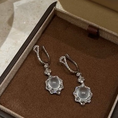 S925 Silver Ice Foam Jade Earrings Chain Light Luxury High-end Cool Elegant Water Foam Jade Natural Fashion Stud Earrings