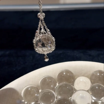 S925 Silver Net Pocket Double A White Crystal Necklace Sweater Chain Vintage Fashion Light Luxury Lady Style Sweater Chain Adjustable Chain