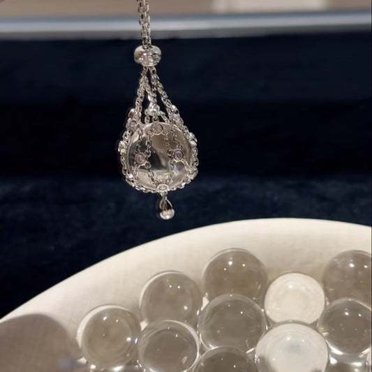 S925 Silver Net Pocket Double A White Crystal Necklace Sweater Chain Vintage Fashion Light Luxury Lady Style Sweater Chain Adjustable Chain