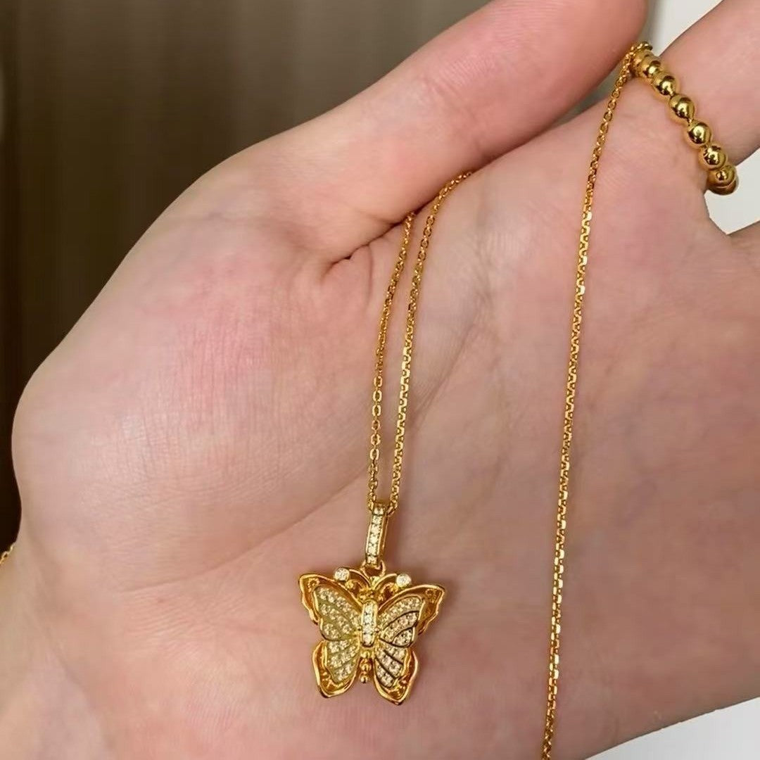 High Carbon Diamond Old Shop Same Style Butterfly Pendant Necklace Filigree Inlaid Diamond Collarbone Chain Necklace