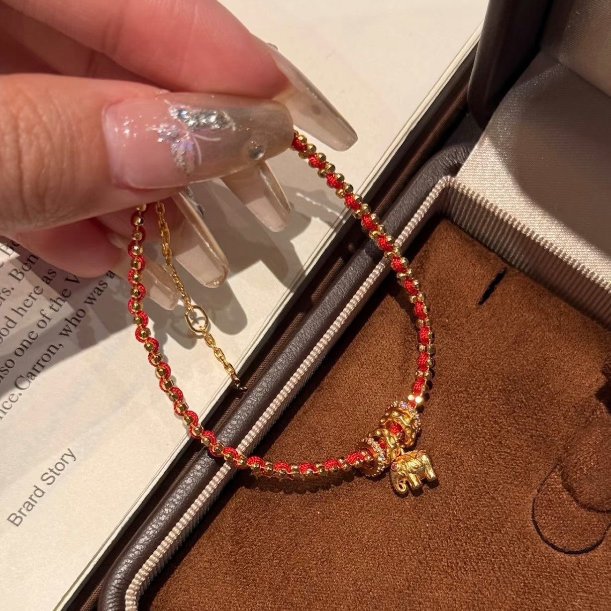 Pure Silver S925 Elephant Braided Black Gold Red Rope Bracelet Design Small Waist Bracelet Vintage Hand Jewelry Light Luxury Versatile