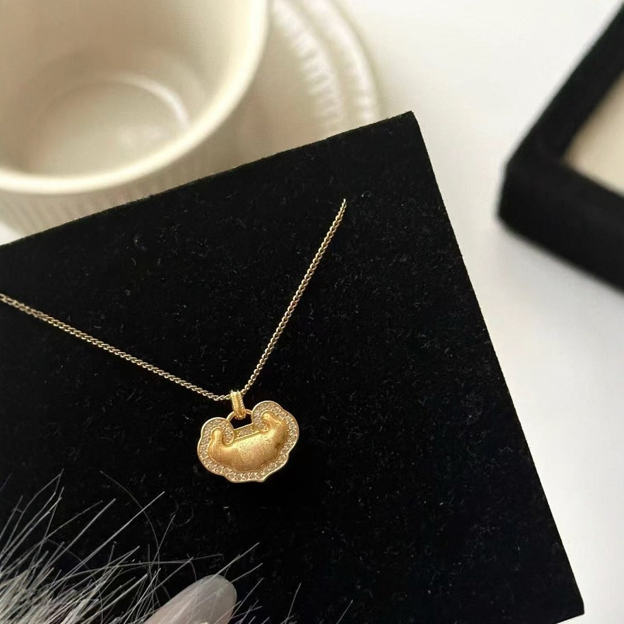 S925 Sterling Silver Brushed Craft Ruyi Lock Bag Pendant for Women High-end New Chinese Style National Trend Clavicle Chain