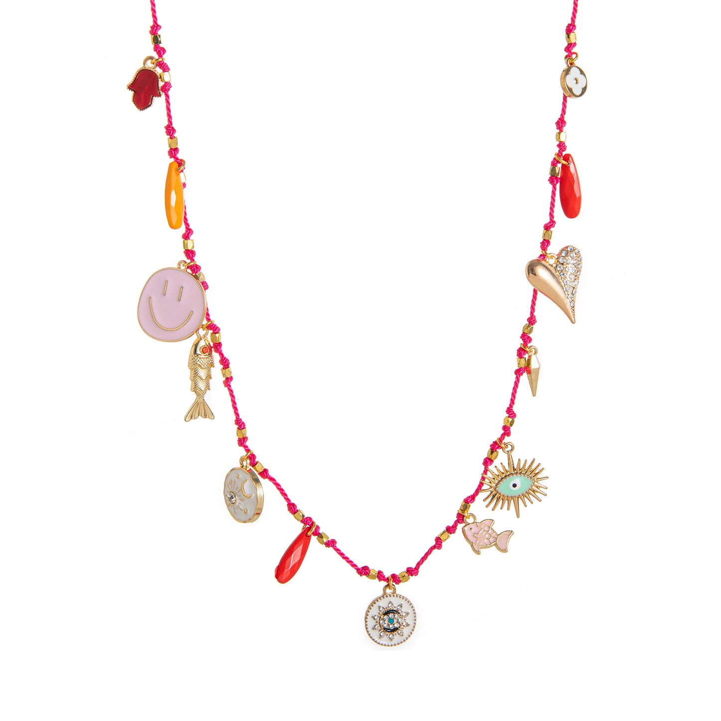 Colorful Oil Drop Pendant Color Rope Necklace Devil's Eye Heart Personality Hip Hop Unisex