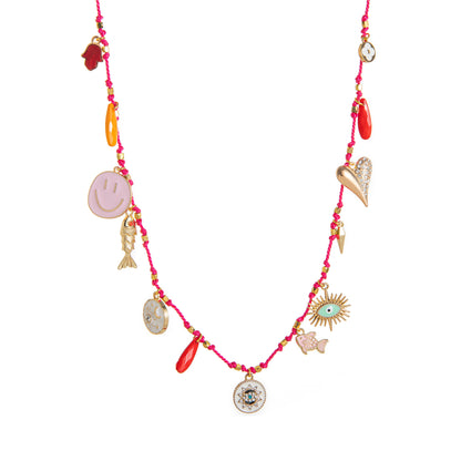 Colorful Oil Drop Pendant Color Rope Necklace Devil's Eye Heart Personality Hip Hop Unisex