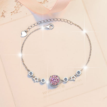 Pure Silver Bracelet Original Fashion Jewelry Simple Round Star Birthstone Jewelry Moissanite Bracelet