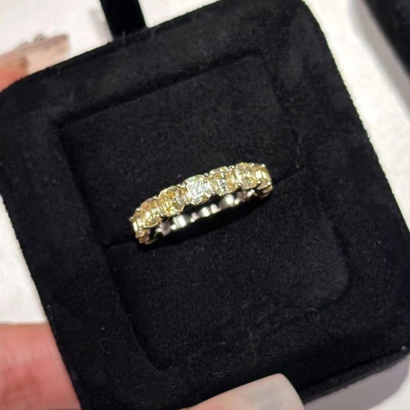 S925 Sterling Silver High Carbon Diamond ring Light Luxury Row Diamond Full Circle Ring Collection Socialite Layered Pigeon Egg Yolk Diamond Wealth Ring