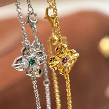 Old Money Style Cross Vajra Double-Sided Bracelet Light Luxury Full Diamond Light Luxury Hollow Small Flower Hand Jewelry Design Sense